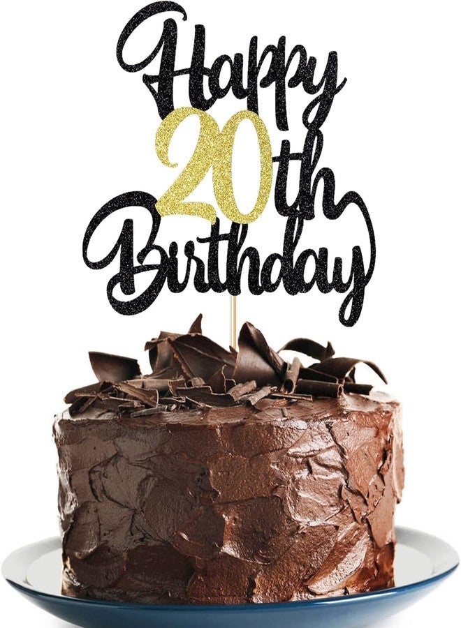 Confetti Happy Birthday Cake Topper, Black & Gold Glitter Birthday Decorations & Anniversary Celebrations (20) - Image 1